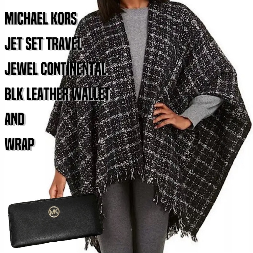 🆕Michael Kors Jet Set Travel Jewel Continental Blk Leather Wallet & Wrap